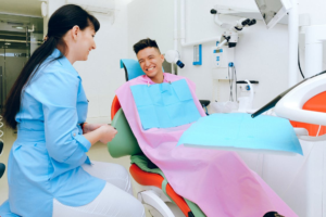 A patient undergoing a dental procedure