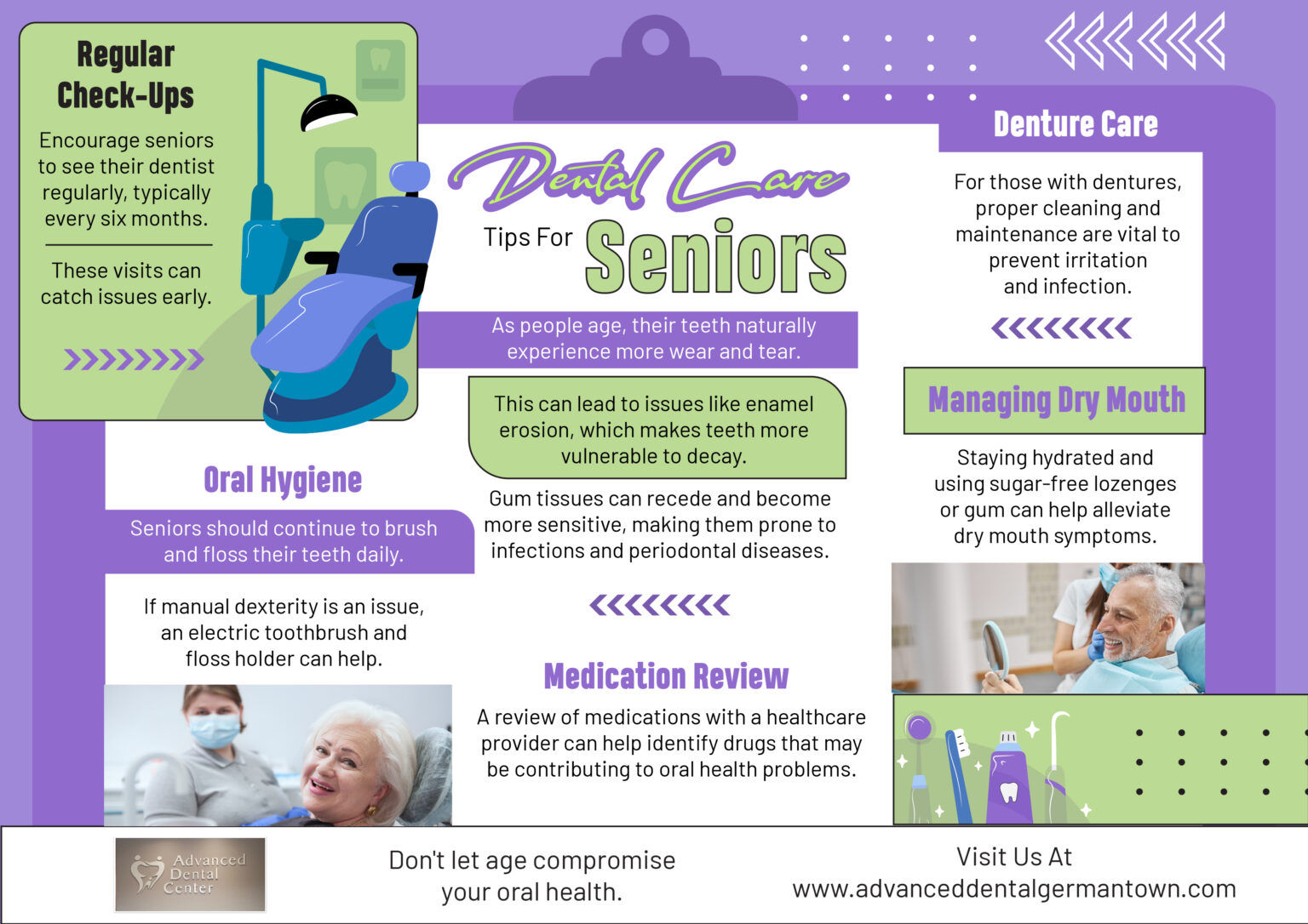 Dental care tips for Senior Infographic Advanced Dental Germantown