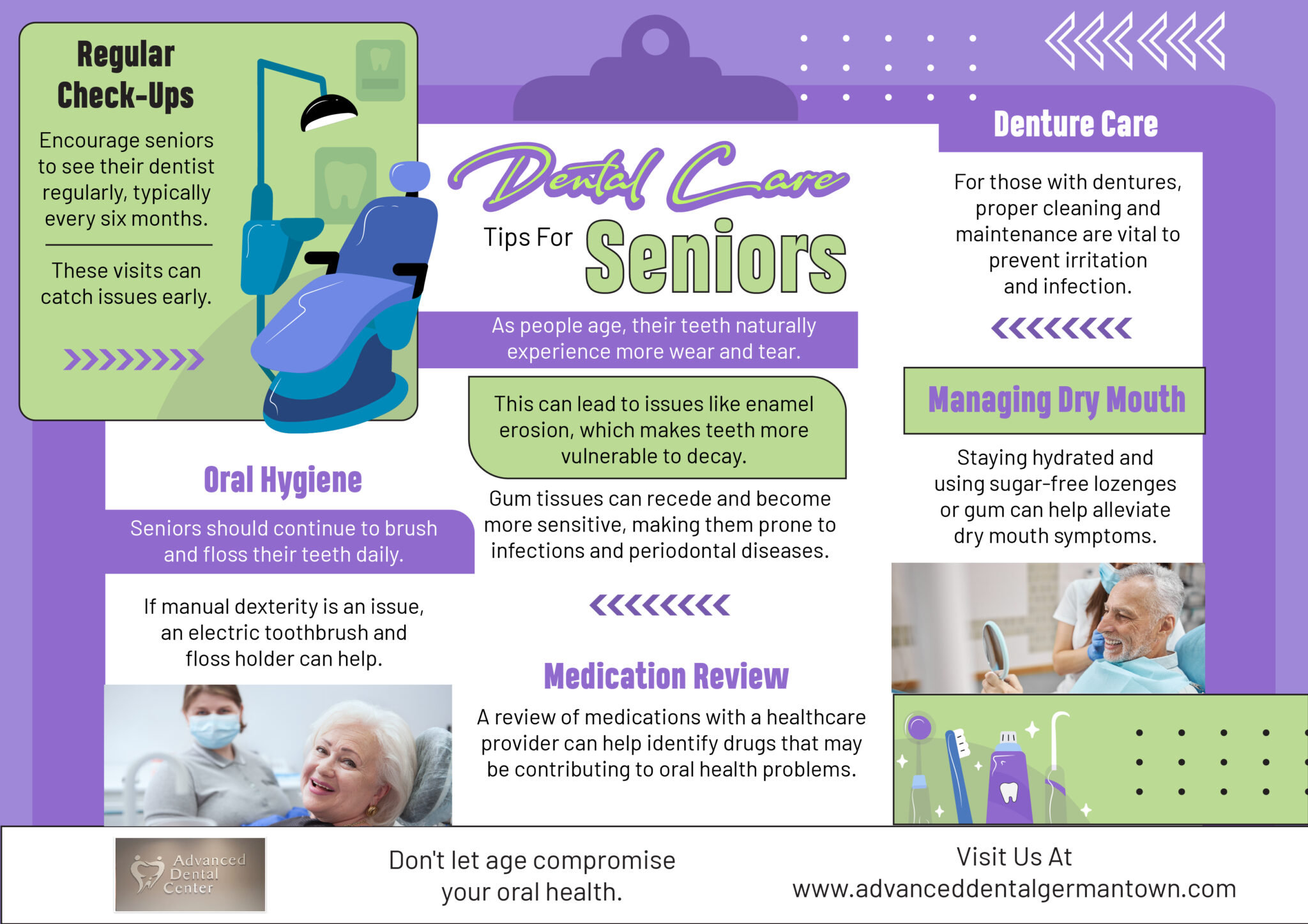 Dental care tips for Senior - Infographic - Advanced Dental Germantown