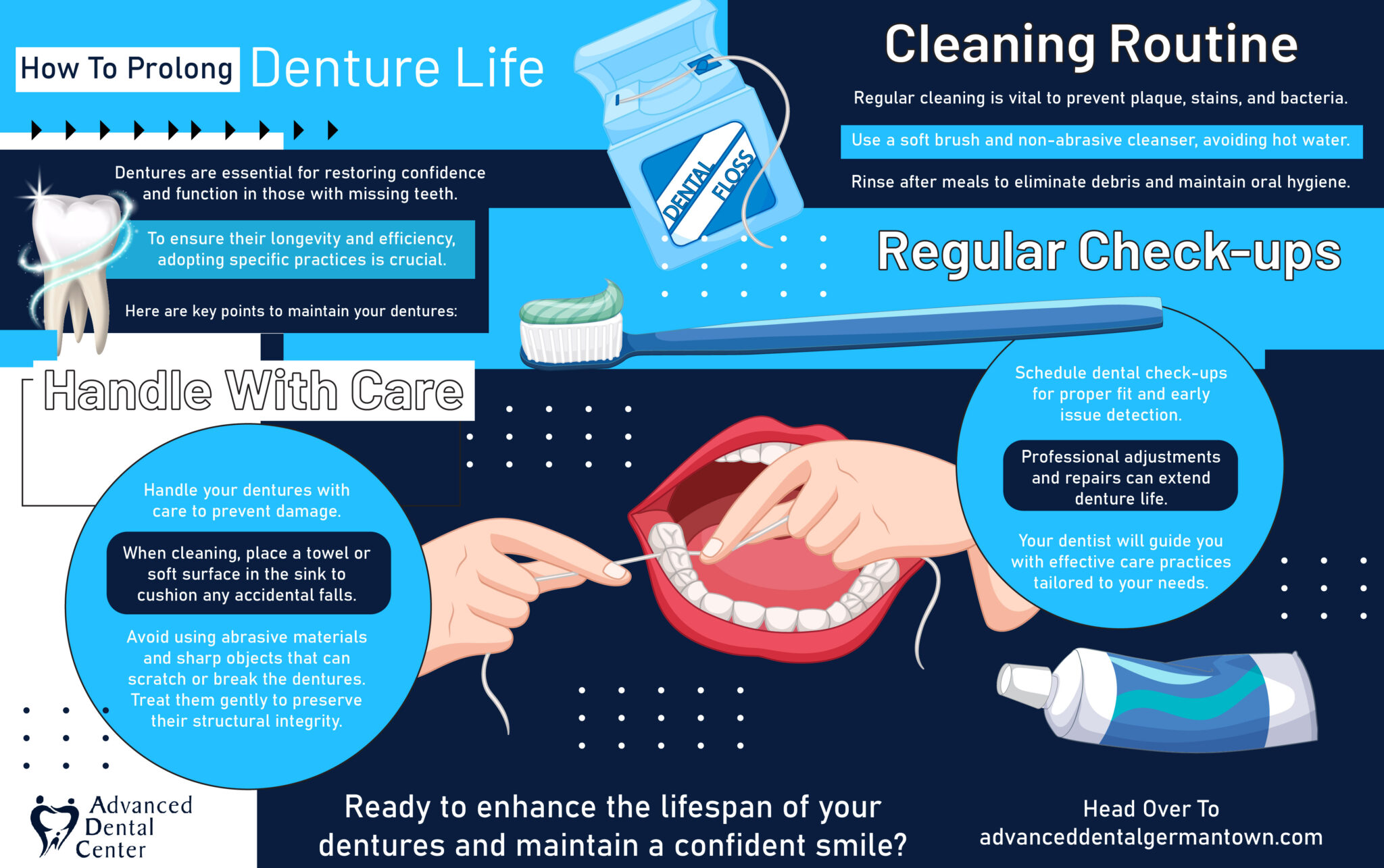 How to Prolong Denture Life Infographic Advanced Dental Germantown