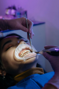 A patient getting their dental cleaning done
